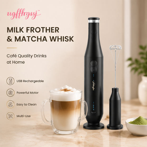ugfffrgssj™ Electric Milk Frother & Matcha Whisk Rechargeable Coffee Bar Set