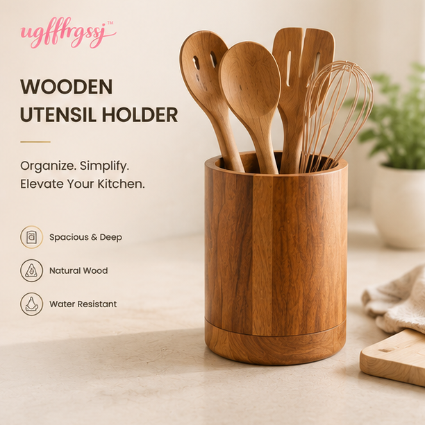 ugfffrgssj™ Handmade Wooden Utensil Holder for Countertop Kitchen Organization