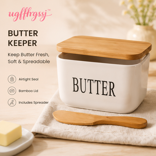 ugfffrgssj™ Ceramic Butter Keeper Crock with Bamboo Lid & Butter Spreader