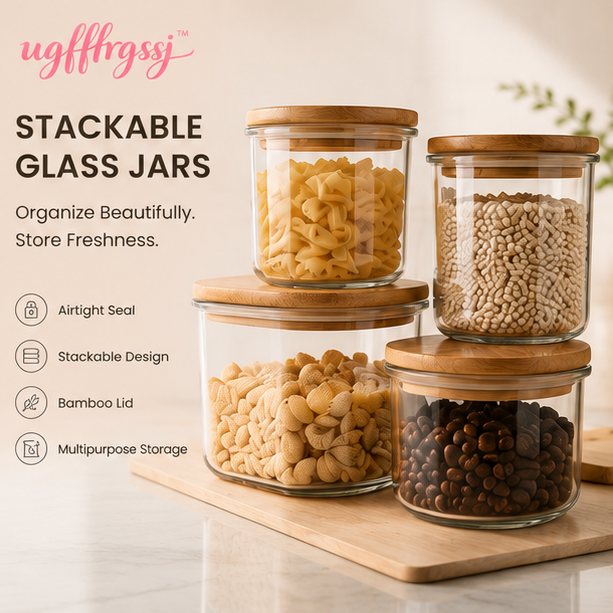 ugfffrgssj™ Stackable Glass Food Storage Containers with Airtight Bamboo Lids