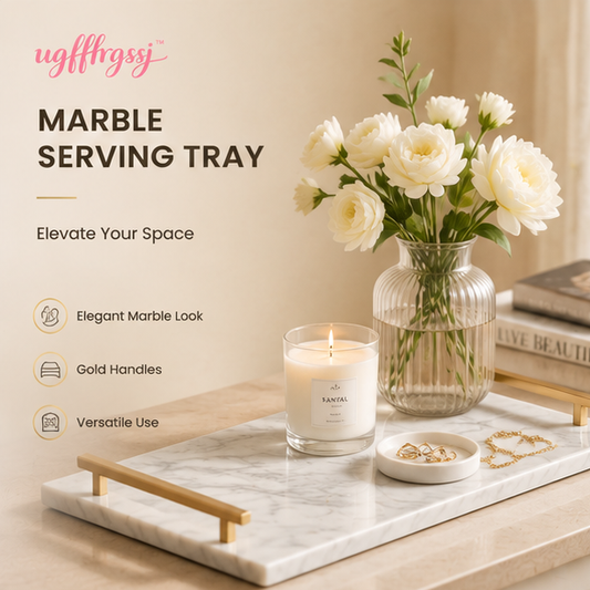 ugfffrgssj™ Marble Serving Tray with Gold Handles for Coffee Table & Kitchen Decor