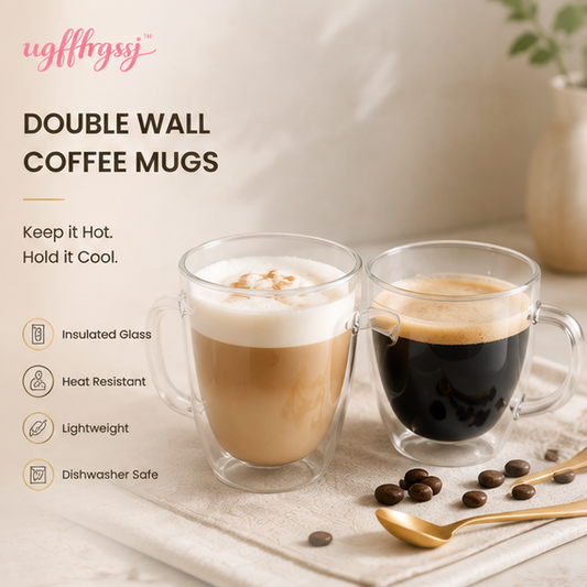 ugfffrgssj™ Double Wall Glass Coffee Mugs Set for Latte, Espresso & Cappuccino